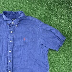 Ralph Lauren Men's Short Sleeve Button Shirt Size 2XL XXL Blue Linen